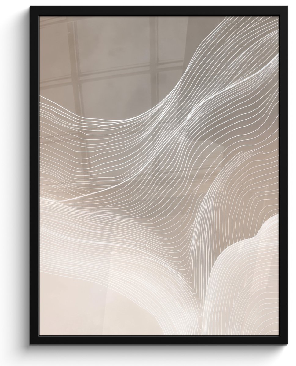 FrameYourWall Poster in lijst - Fotolijst 60x80 cm - Posters - Golvende lijnen - Luchtstromen - Harmonieus - Posterlijst zwart - Decoratie - Wanddecoratie woonkamer - Muurdecoratie slaapkamer