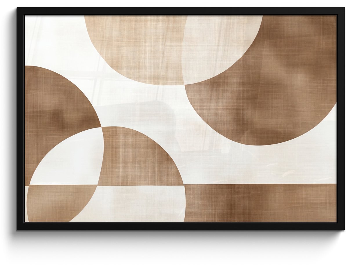 FrameYourWall Poster in lijst - Fotolijst 90x60 cm - Posters - Snijdende cirkels - Overlappende vlakken - Posterlijst zwart - Decoratie - Wanddecoratie woonkamer - Muurdecoratie slaapkamer