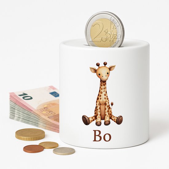 Spaarpot Giraf - gepersonliseerd met naam - Spaarpot met naam gepersonaliseerd - Baby Cadeau - Geschenk - kraamcadeau - Spaarpotten voor kind - jongen of meisje