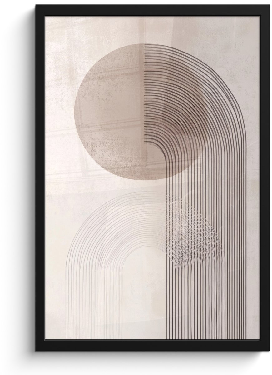 FrameYourWall Poster in lijst - Fotolijst 40x60 cm - Posters - Minimalistisch - Cirkel - Lichtgrijs - Posterlijst zwart - Decoratie - Wanddecoratie woonkamer - Muurdecoratie slaapkamer Minimalistisch - Cirkel - Lijnen