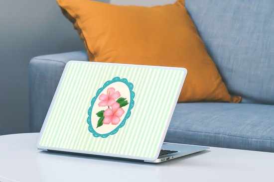 Laptop sticker - 10.1 inch - Bloemen - Ovaal - Strepen - Groen - 25x18cm - Laptopstickers - Laptop skin - Cover
