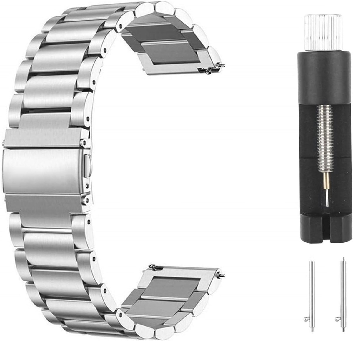 Horlogebandje roestvrij staal 20 mm met dubbele vouwsluiting, accessoires en gereedschap