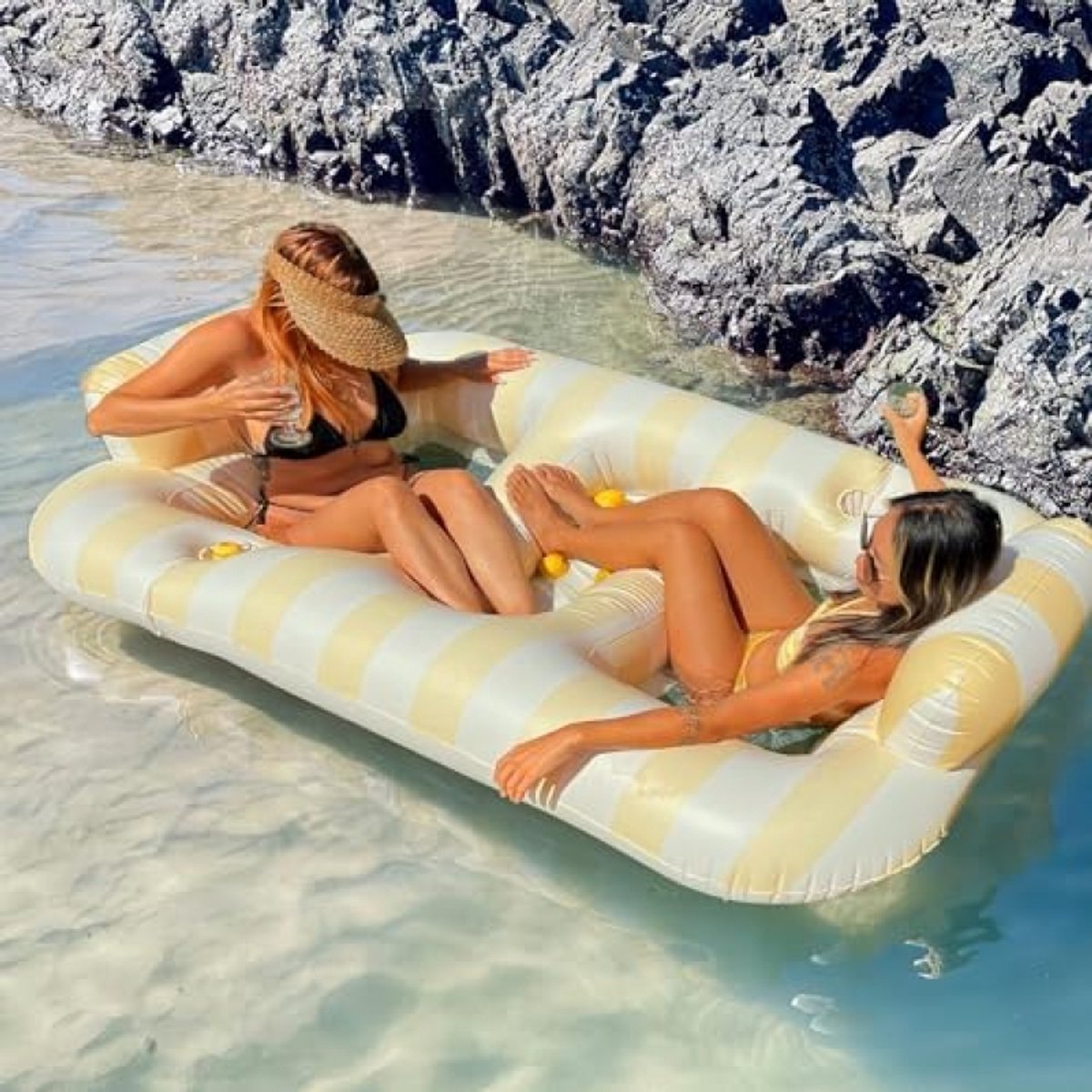 Matelas gonflable 2 en 1 pour piscine, lac et plage, chaise longue gonflable 2 en 1, matelas gonflable avec filet pour piscine, lac et plage, chaises d'eau gonflables et flotteurs de piscine