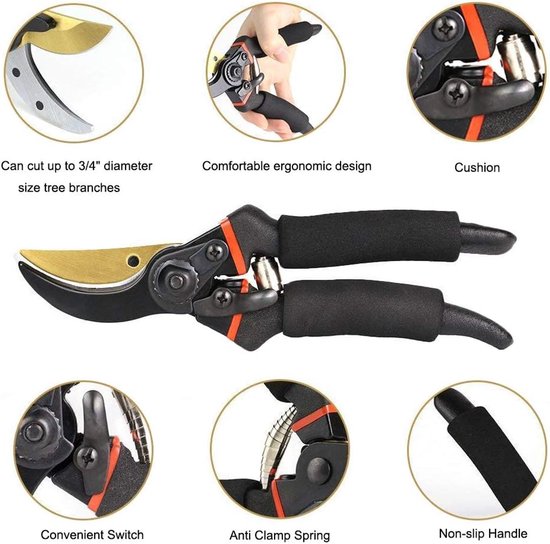 Sécateur - Sécateur professionnel multifonction - Cisailles à branches jusqu'à 25 mm - Cisailles de jardin - Cisailles à branches - Outils de jardin - Sécateur à main ultra tranchant, Cisailles de jardin professionnelles - Acier