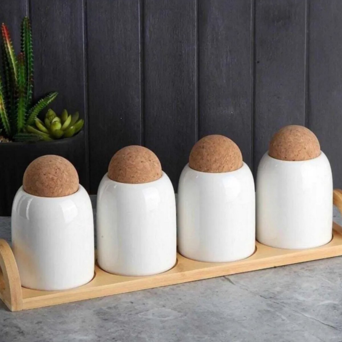 Perotti Cork Porseleinen Kruidenpotten Set van 5