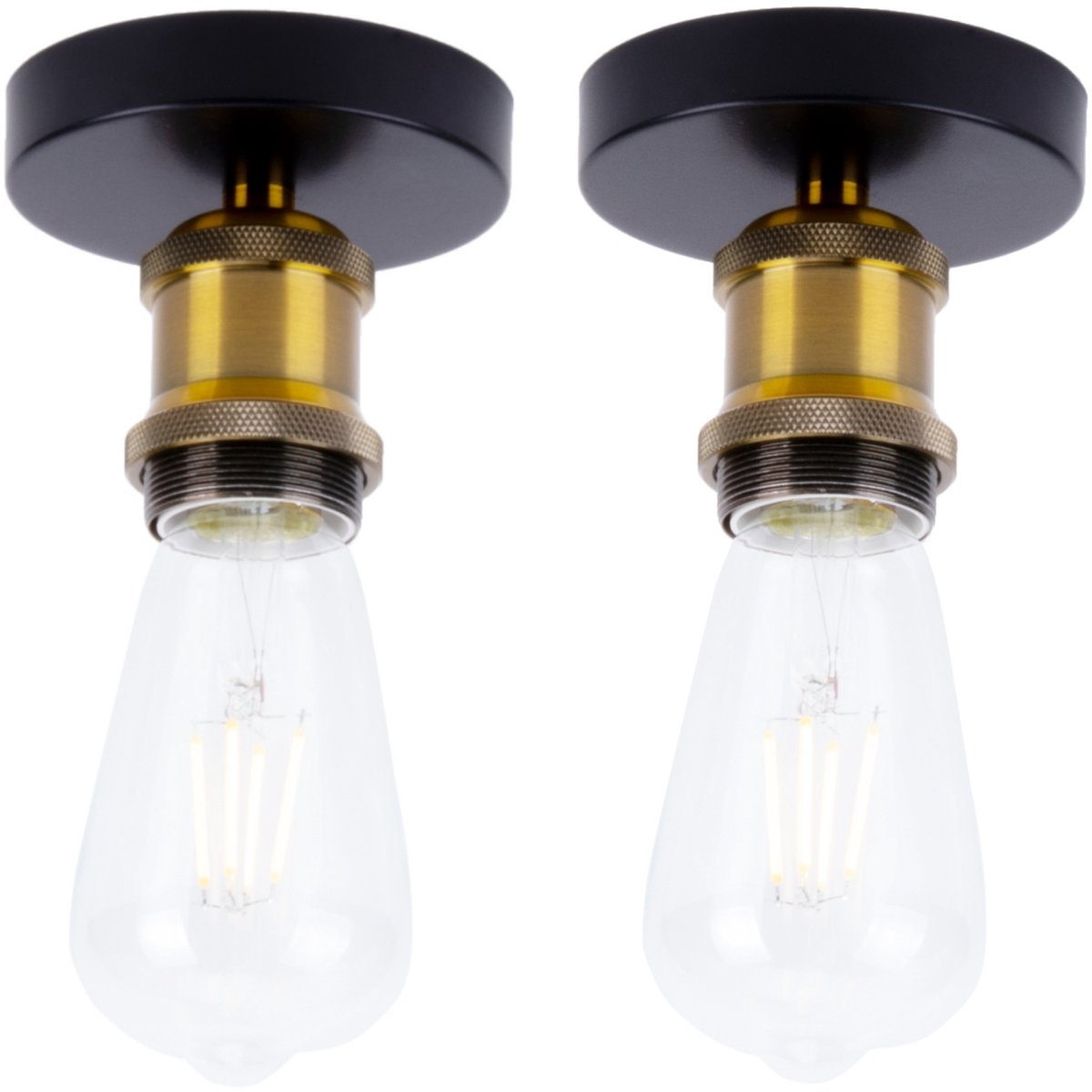 2 Stuks Plafondlamp Industriële Slaapkamer E27 Plafonnière Vintage voor Slaapkamer Hal Keu