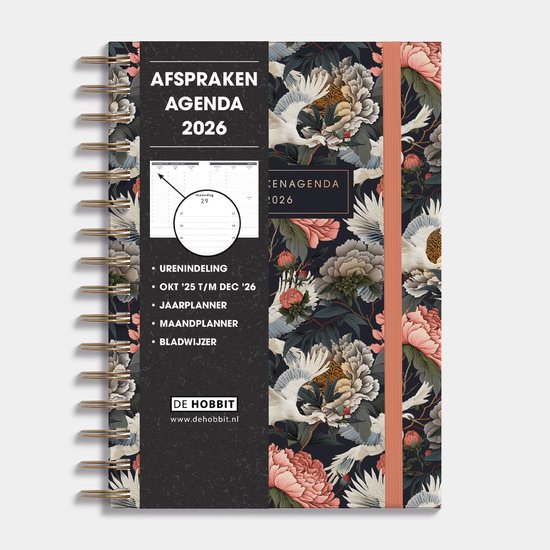 Hobbit - Afsprakenagenda 2026 - A5 (14,8 x 21 cm) - Tijdindeling per uur - Zakelijke Agenda - Ringband Agenda - 1 week op 2 pagina's - Harde Kaft - Kraanvogels