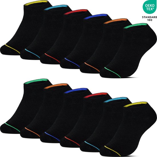 Lot de 12 paires de Chaussettes basses de sport Chaussettes basses - Ne se détendent pas - Katoen - Zwart - Pointures 43 à 46 - Unisexe - Chaussettes d'été - Chaussettes basses SK-512