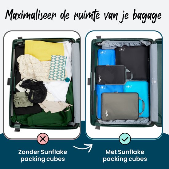 Compression Packing Cubes / Compressie Cubes – Set van 6 – Met Compressierits – Multi Color – Sunflake