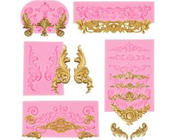 Allecto Plus - Siliconen Mallen Set van 5 Voor Fondant Bloem Ornamenten Roze 3D Barok Vintage Vine Stucwerk - 5 Stuks