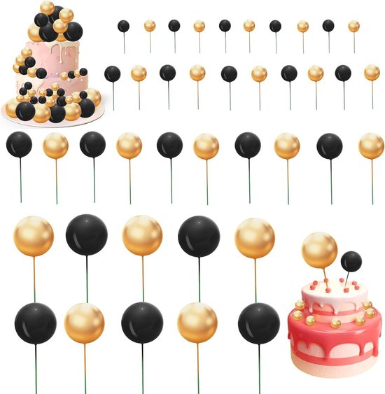 40 stuks taartdecoratieballen, verjaardagstaartdecoratie, ballen, taarttopper, schuimballen, bruiloft, Kerstmis, feest, festival, dessert, decoratie (4 stijlen