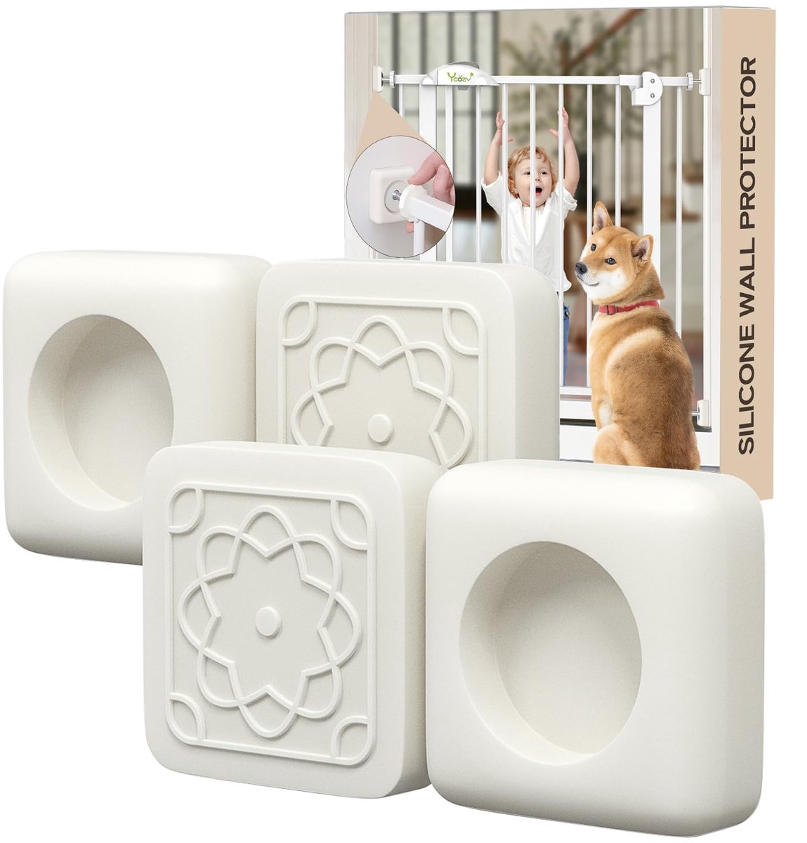 Ibenzoa® Silikon Wandscherm Pads voor Veiligheid van Traphekjes, 4 Stuks Bescherming voor Deurgitter zonder Boren