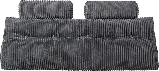 Hoofdbordkussen Wigkussen (Queensize) met 2 Zijvakken & 2 Hoofdsteunen, Bedwigkussen met Afneembare Moltonhoes, Ideaal Om Te Lezen, Spelen En Werken In Grijs