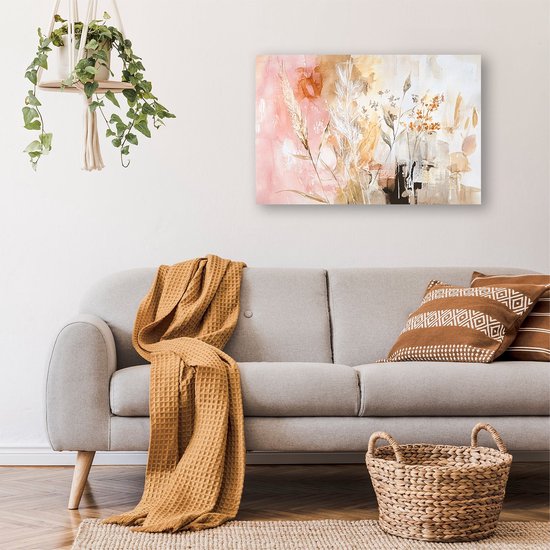 Botanische abstractie in aardetinten - Natuur glazen schilderijen - Schilderijen planten - Aquarel - Schilderijen plexiglas - Landelijke schilderijen - acrylglas 120x80 cm