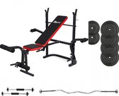 Halterbank INC. 50 kg GEWICHTEN - Sportbank - Fitnessbank + halterschijven + 1 halterstang + 2 dumbbells - multifunctioneel - volledig instelbaar – Opklapbaar