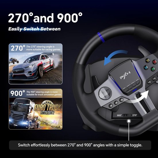 PXN V9 Gen 2 Gaming Racesturen - Met Pedalen en Shifter Gaming stuurwiel - 270/900°- Race Stuur- Geschikt voor PS4 - Xbox One - PC - Xbox Series X|S - PS3 - Met App van PXN — afbeelding 2