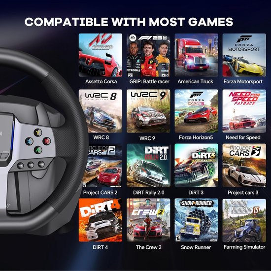 PXN V9 Gen 2 Gaming Racesturen - Met Pedalen en Shifter Gaming stuurwiel - 270/900°- Race Stuur- Geschikt voor PS4 - Xbox One - PC - Xbox Series X|S - PS3 - Met App van PXN — afbeelding 3