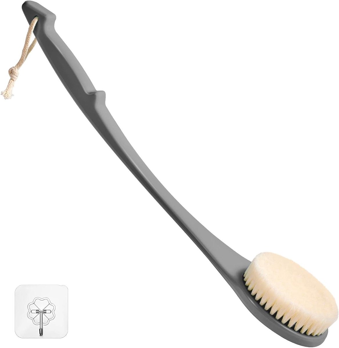 Rugschrobber voor douche, lichaamsborstel 17 inch lang, exfoliërend, lange steel