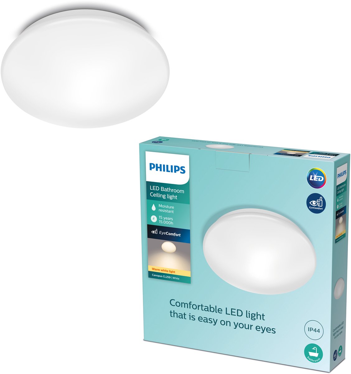 Philips badkamer LED plafondlamp Canopus 1x17W 2700K wit