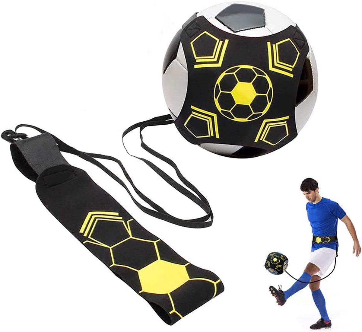 Voetbaltrainingsriem - Verstelbare trainingsriem voor voetbaltraining - Voetbaltrainingsriem - Voetbaltraptrainingsuitrusting - Handsfree voetbalriem, geschikt voor ballen in maat 3, 4 en 5 - Kinderen en volwassenen