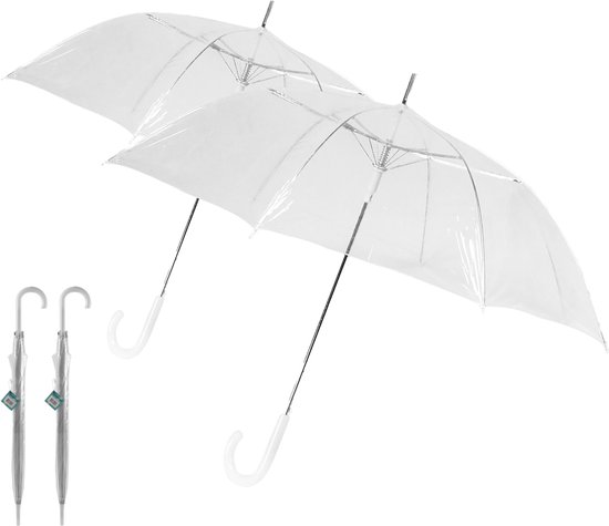 Set van 2 Transparante Paraplu's | Lichtgewicht en Unisex | Automatisch | Diameter 102 cm | Polyester Frame en Doek | Trouwparaplu met Handvat in Haakvorm | Ideaal voor je speciale gelegenheden