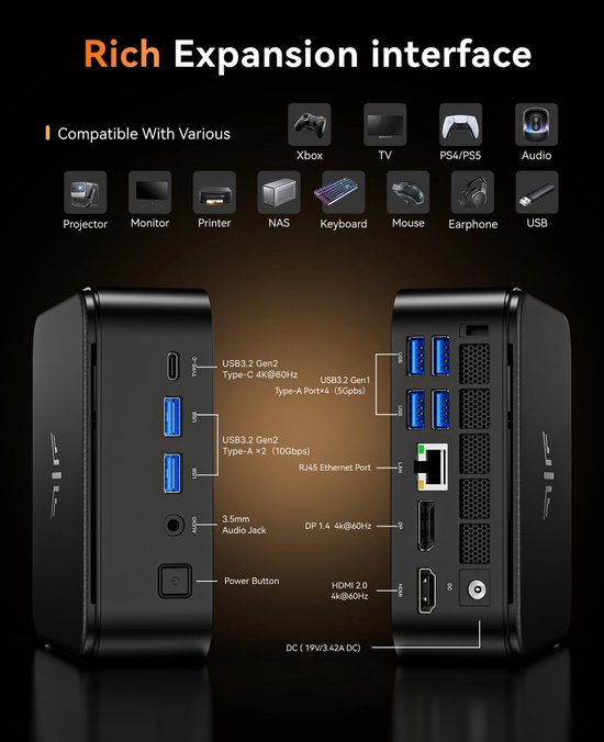 Nipogi E3B Mini PC - AMD Ryzen 7 5825U - 16GB RAM - 512GB SSD