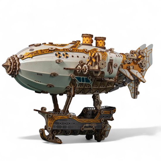 HowCat MFantasy Airship ( Wit) – 3D Houten Puzzel – 648 Stuks – Steampunk Luchtschip met LED Verlichting – DIY Modelbouwpakket – Houten Bouwpakket – Mechanisch Houten Model – Decoratief & Educatief – Cadeau voor Volwassenen en Kinderen