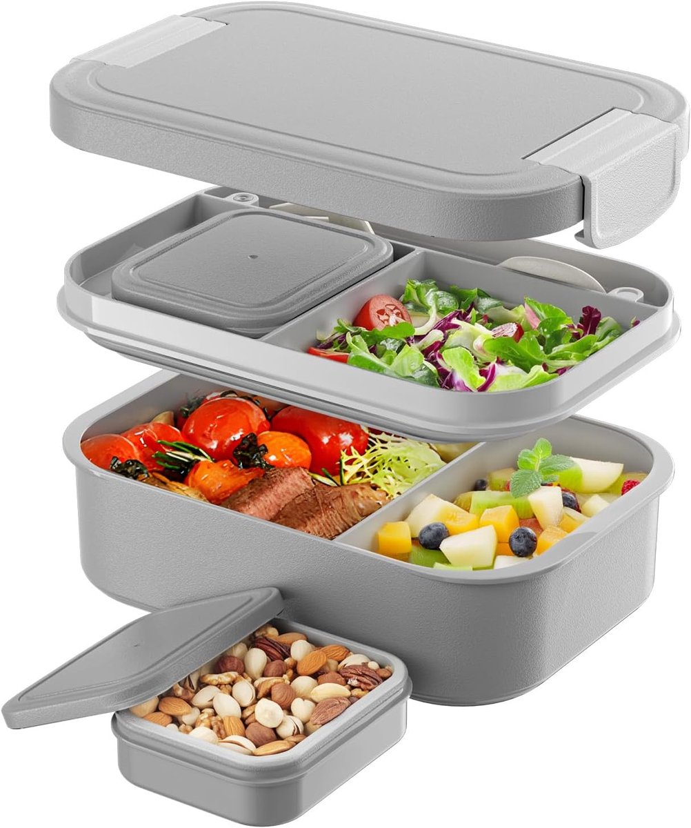 Lunchbox voor volwassenen - lekvrij en multifunctioneel - 1900 ml - grijs