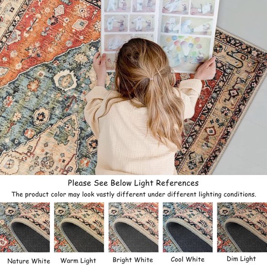 Tapis pour le salon, lavable, tapis à poils courts, grand tapis oriental en laine, tapis de chambre antidérapant, tapis vintage pour le salon, la chambre, la salle à manger, 150 x 210 cm