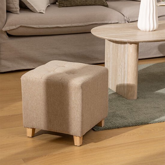 Pouf Velours Atmosphera Léandre - 35x35x35cm - Repose-pieds - Beige
