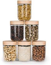 Bocaux de conservation Organess avec couvercle en Bamboe - Lot de 6 - Glas avec couvercle - Bonbonnière - Bocaux de conservation en verre