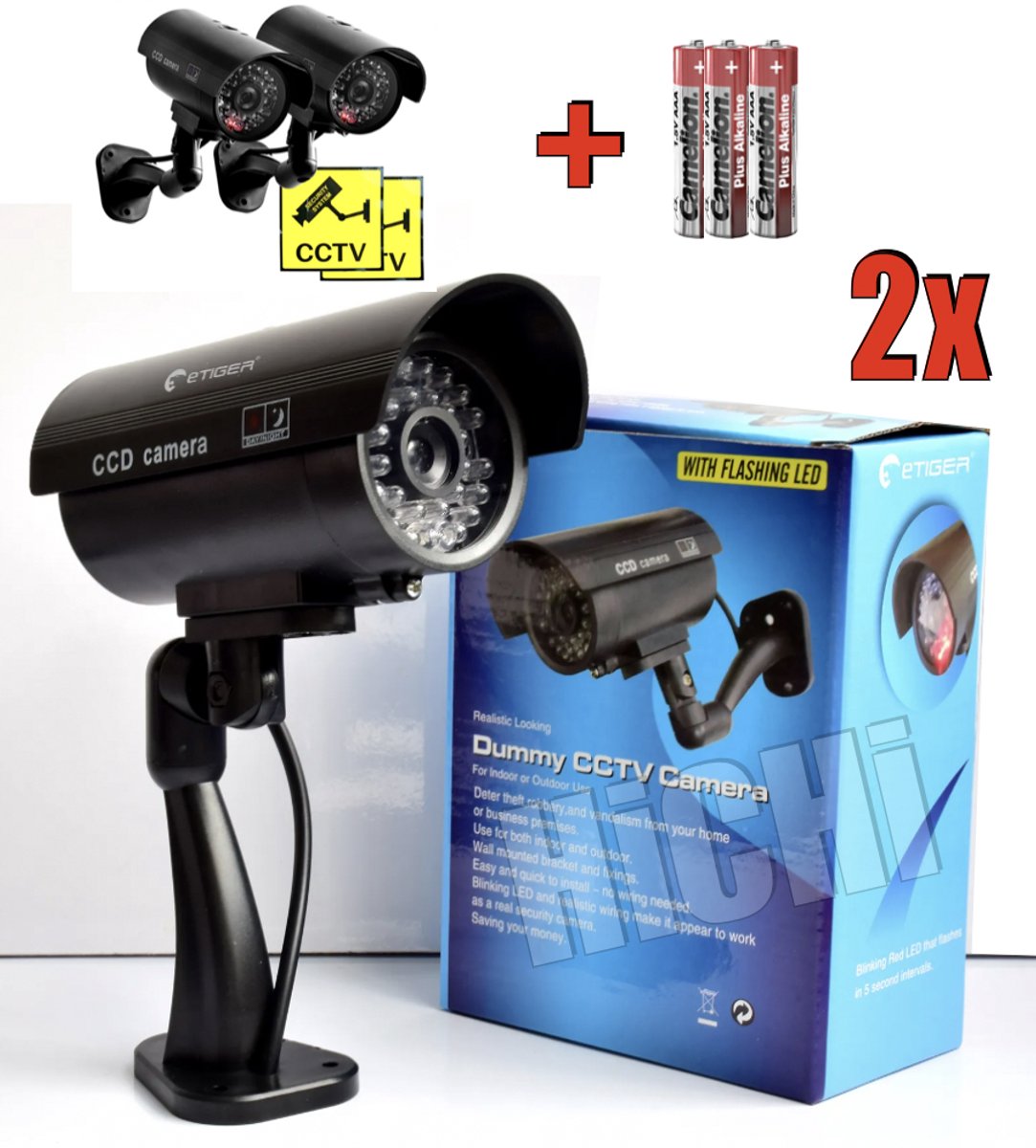 HiCHiCO® CCD Dummy Camera Fake camera - Beveiligingscamera met rood knipperend led indicator voor binnen en buiten 2STUKS