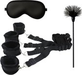 Nince BDSM Bed Bondage Set Voor Onder het Bed Door - Met Extra Zachte Pluche Voering en Klittenband - Verstelbare Maat - Handboeien & Enkelboeien - Past Op Elke Matras of Bed - Vastbinden - Kinky - Kleur Zwart - Valentijn - Discreet Verpakt!