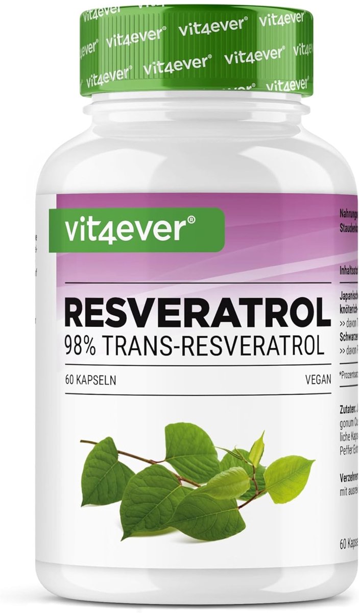 Goedkoopste Vit4ever - Resveratrol met 500 mg per capsule - Premium 98 trans-resveratrol van Japans duizendknoop-extract - 60 capsules - Verbeterde biologische beschikbaarheid door piperine - Hoge dosis - Veganistisch