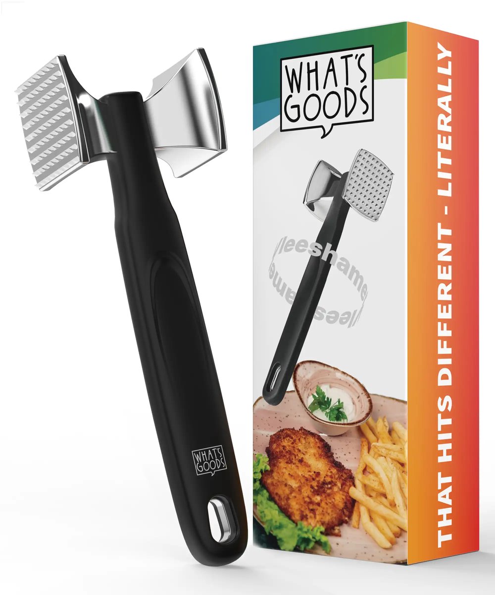 What's Goods - Professionele Vleeshamer - Aluminium - Grote Dubbele Kop Ruw/Vlak - 23cm - Levenslange garantie