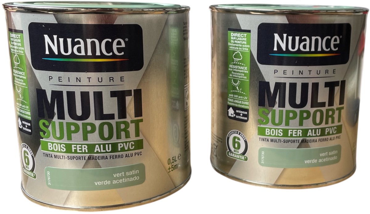 2 stuks Nuance MonoCrème Groen Satijn – 0,5 l Universele Binnen‑& Buitenlak – Directe Toepassing Hout, Metaal, PVC – Verde Acetinado
