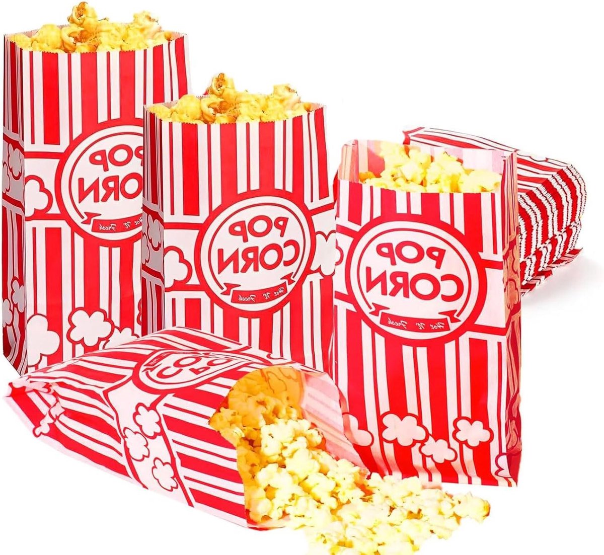 Inovra Plus - Popcorn Zakken Rood Wit Gestreept - Pak van 100 stuks 21 x 9 cm - Feest Snacks voor Zoute Sticks en Snoepjes