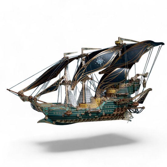 HowCat Lord of Mysteries (Groen) – 3D Houten Puzzel Steampunk Schip – 518 Stuks – DIY Modelbouwpakket – Houten Bouwpakket – Houten Zeilschip – Decoratief & Educatief – Cadeau voor Kinderen en Volwassenen