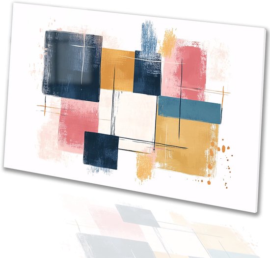Kleurrijke abstracte vierkanten en lijnen - Vormen schilderijen glas - Schilderij vierkanten - Abstracte kunst - Acrylglas schilderij - Kunstwerken plexiglas - acrylglas 75x50 cm