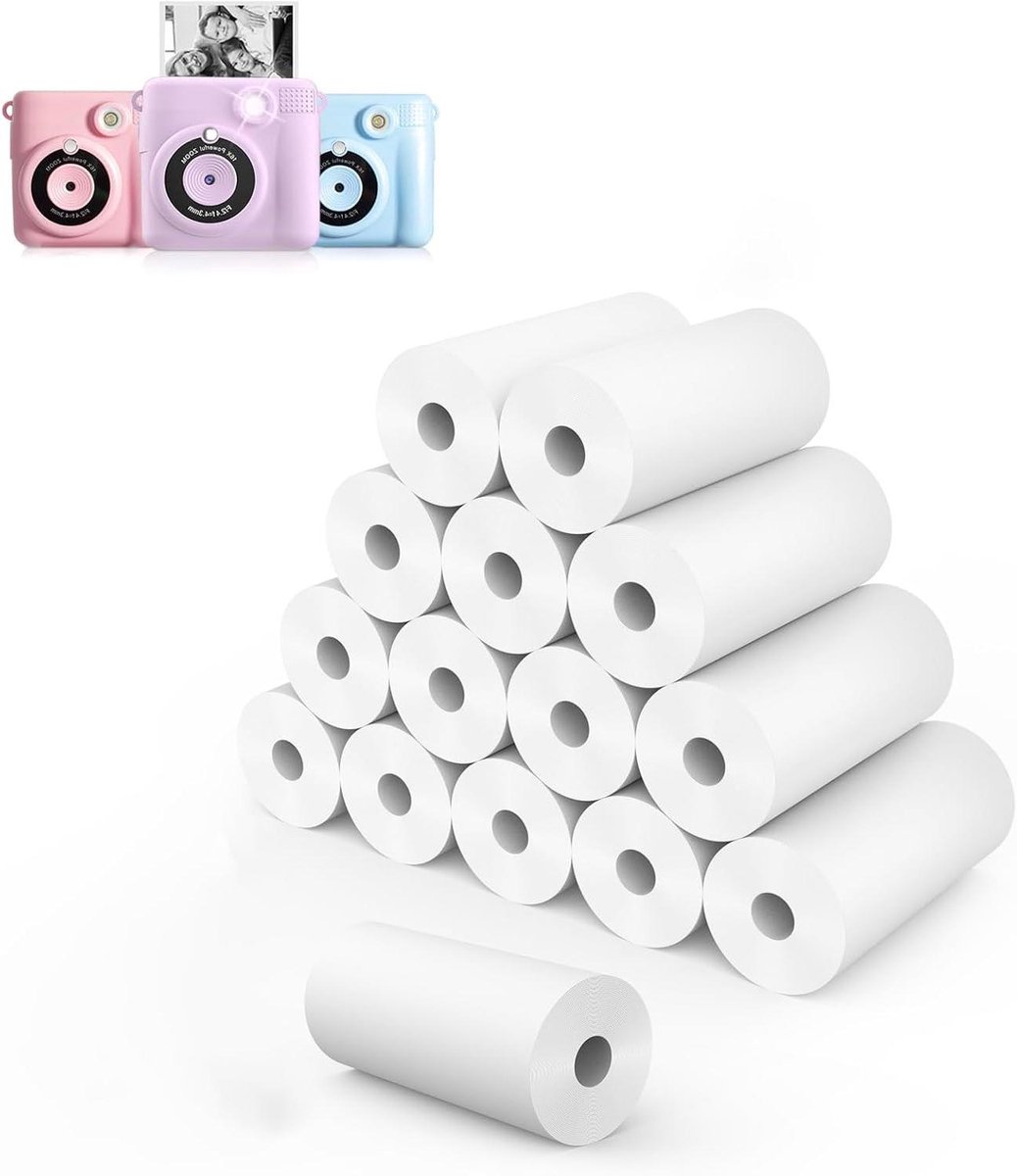 Inovra Plus - Thermisch papier voor kindercamera's - Navulling mini-papierrollen - Fotoprinters - 15 stuks - 57 x 25 mm - Instant print