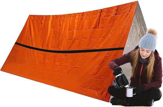 Noodtent Survival Tent - 2 persoons - thermo emergency - lichtgewicht - oranje