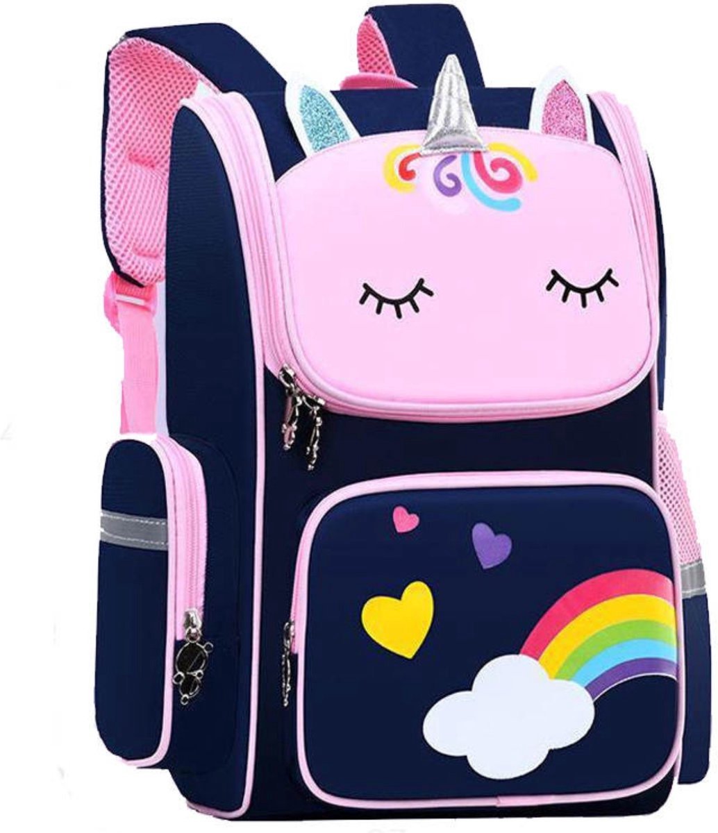 BoefieBoef Donkerblauw Eenhoorn Schooltas 15L - Grote Kinderrugzak Polyester Meisjes - Basisschool Uitjes - Cadeau - 41x27x14cm+A30:J30