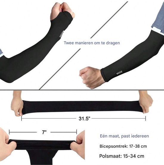 2 paar armsleeves - Compressie armsleeves - Unisex -Open teen- Ice Silk verkoelende zonwerende mouwen - UV - Geschikt voor sporten, voetbal, golf, volleybal, fietsen en basketbal - One Size - Zwart — afbeelding 3