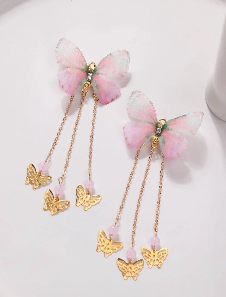 Haarclips – 2 Stuks – Met Roze Vlinder en Kwastjes – Sierlijk Design