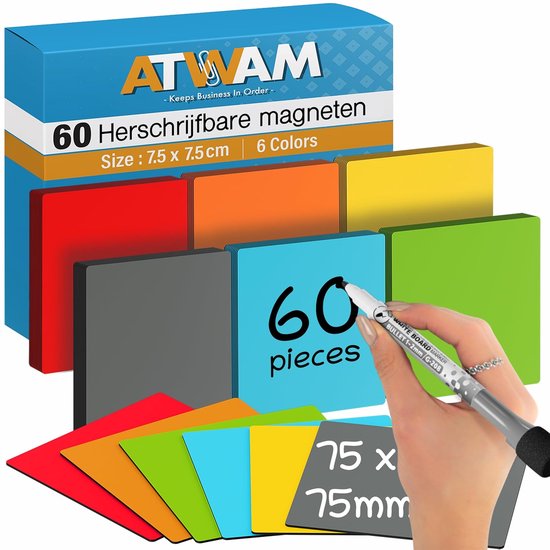 ATWAM Scrum Whiteboard Magneten Set - 416 Delig Met 6 Kleuren, Markers, Wisdoekjes & Magneetband - Beschrijfbaar En Herbruikbaar Voor Agile Teams En Dagelijks Overleg