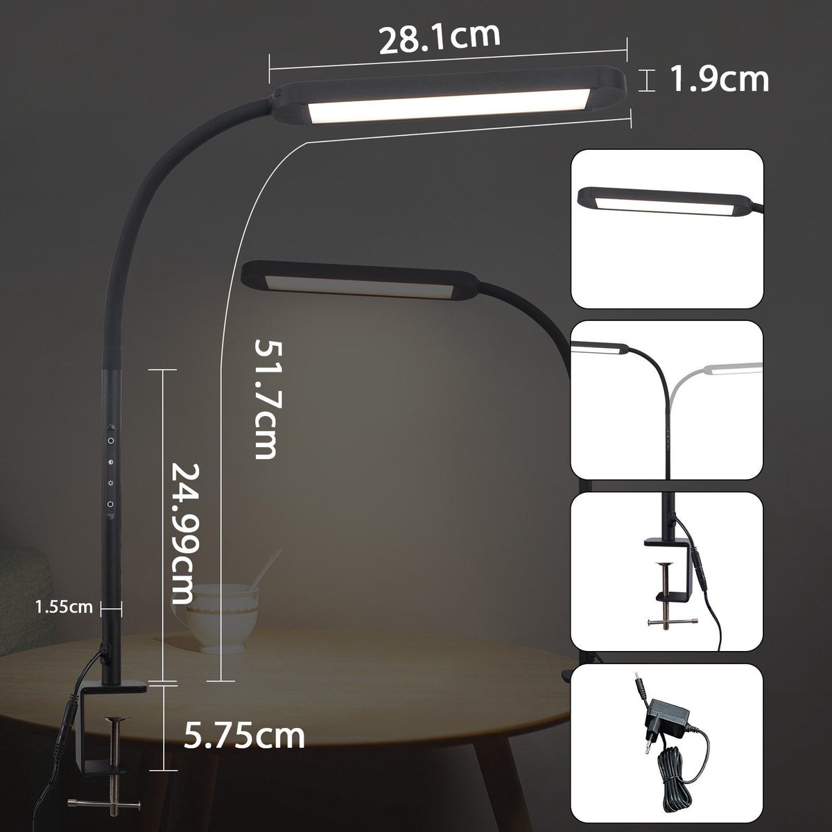 NETTLIFE Tafellamp LED - Flexibel Klemlamp, Dimbaar 3000-6500K thumbnail 8