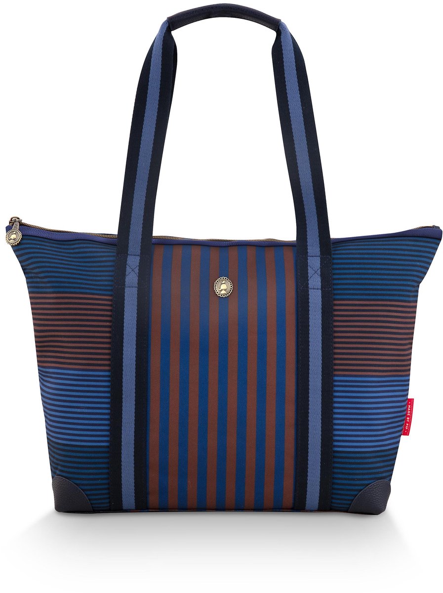 Pip Studio - Tilda Tote Bag met rits - Schoudertas - Blauw - Gestreept - 47x17x37cm