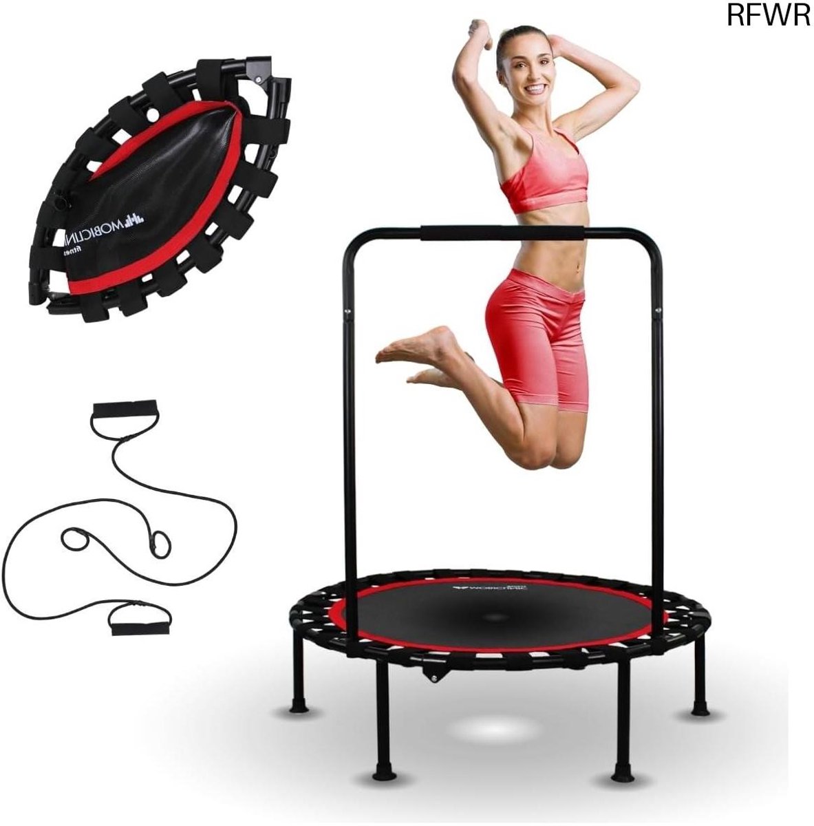 RFWR® Ronde Opvouwbare Trampoline met Verstelbare Handgreep en Weerstandsbanden - Draagvermogen 150 kg