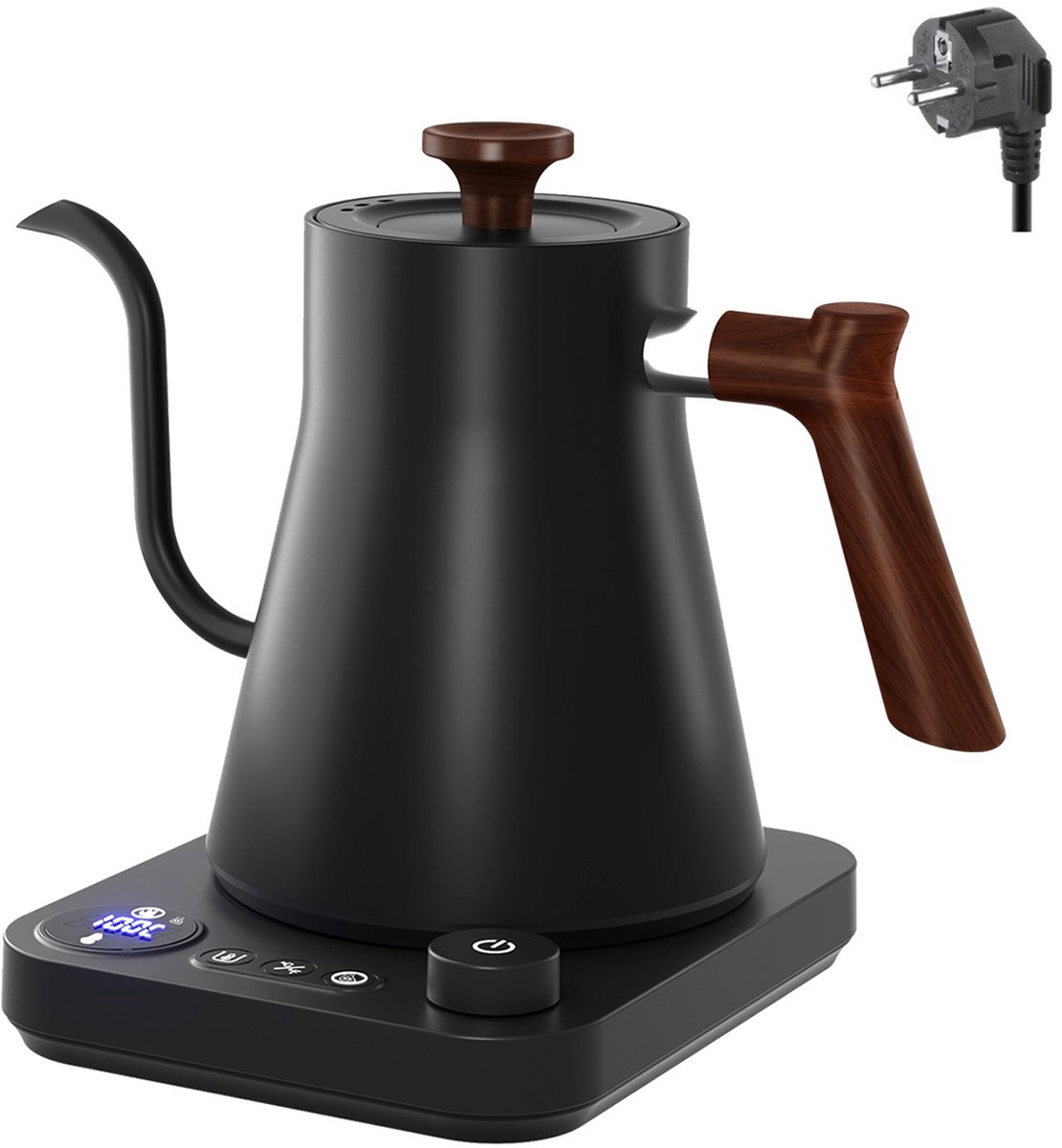 Exclusieve Elektrische Zwanenhals Waterkoker - Premium Koffieketel - Digitale Theeketel 900ml - Precisie Gietketel RVS - Koffie Gietwaterkoker - Temperatuurregeling 40-100°C - LED Display - Design Waterkoker - Barista Koffiezetketel - 1200W