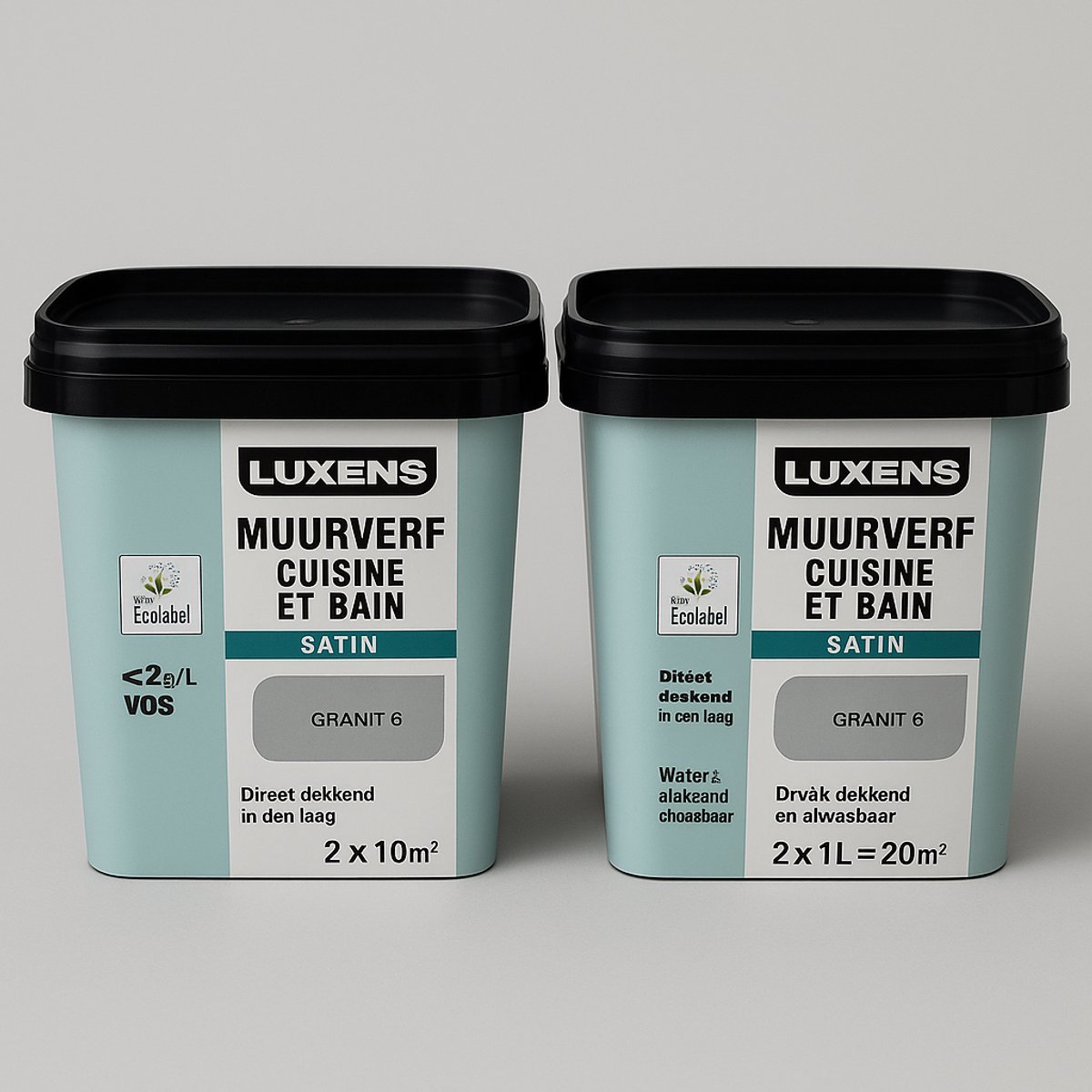Luxens Muurverf Granit 6 zacht grijs - 2x 1L - Satin - Binnenverf - 20m² dekking